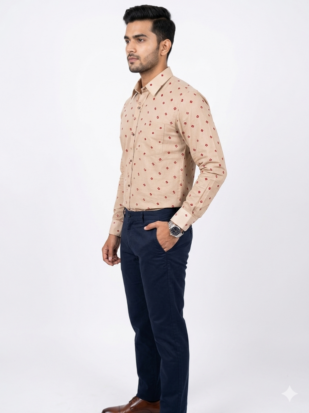 Cream Bandhani Cotton Shirt
