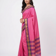 Pink Check Silk Saree