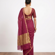 Purple Check Georgette Saree
