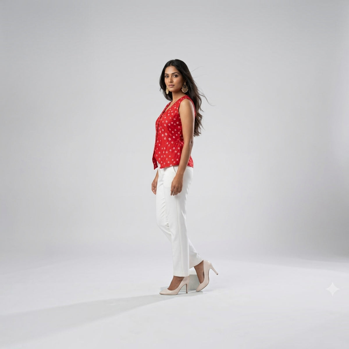 Red Silk Bandhej Waistcoat