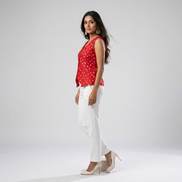 Red Silk Bandhej Waistcoat