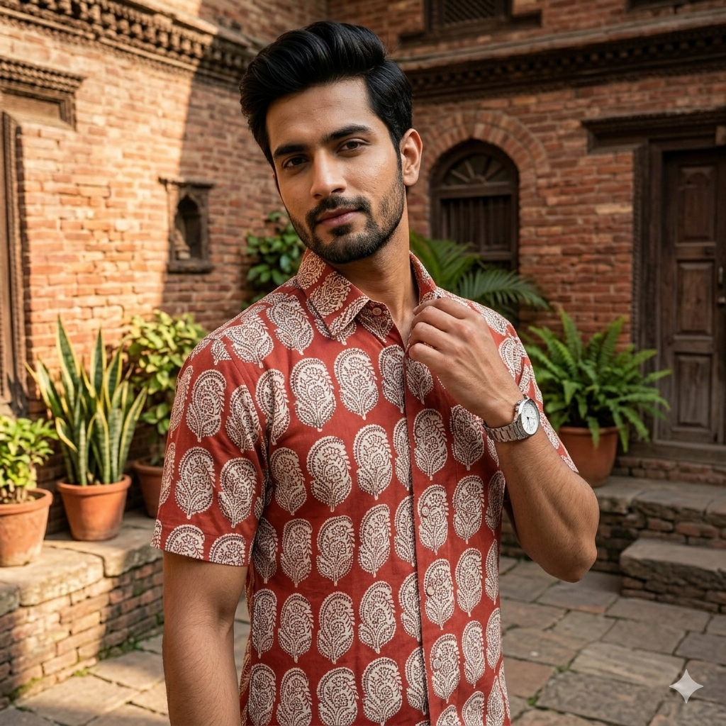 Artsy Hand Block Print Mens Shirt