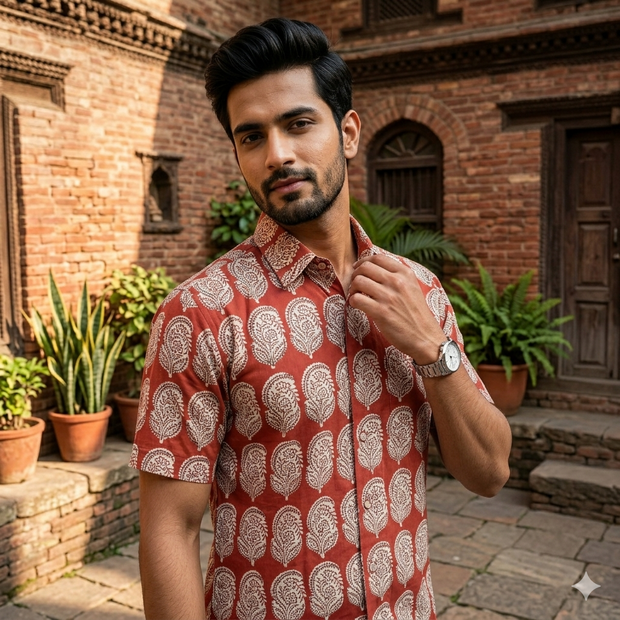 Artsy Hand Block Print Mens Shirt
