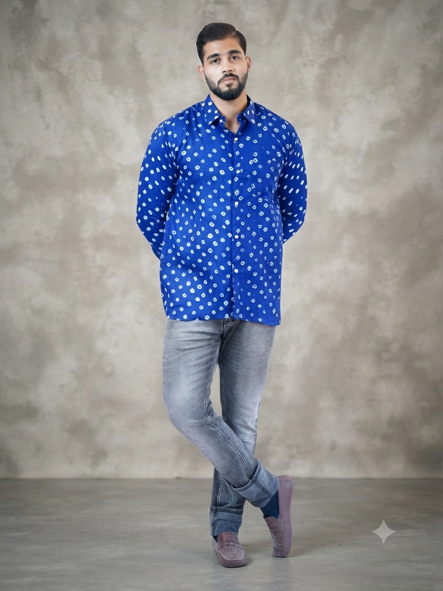 Blue Bandhani Cotton Shirt
