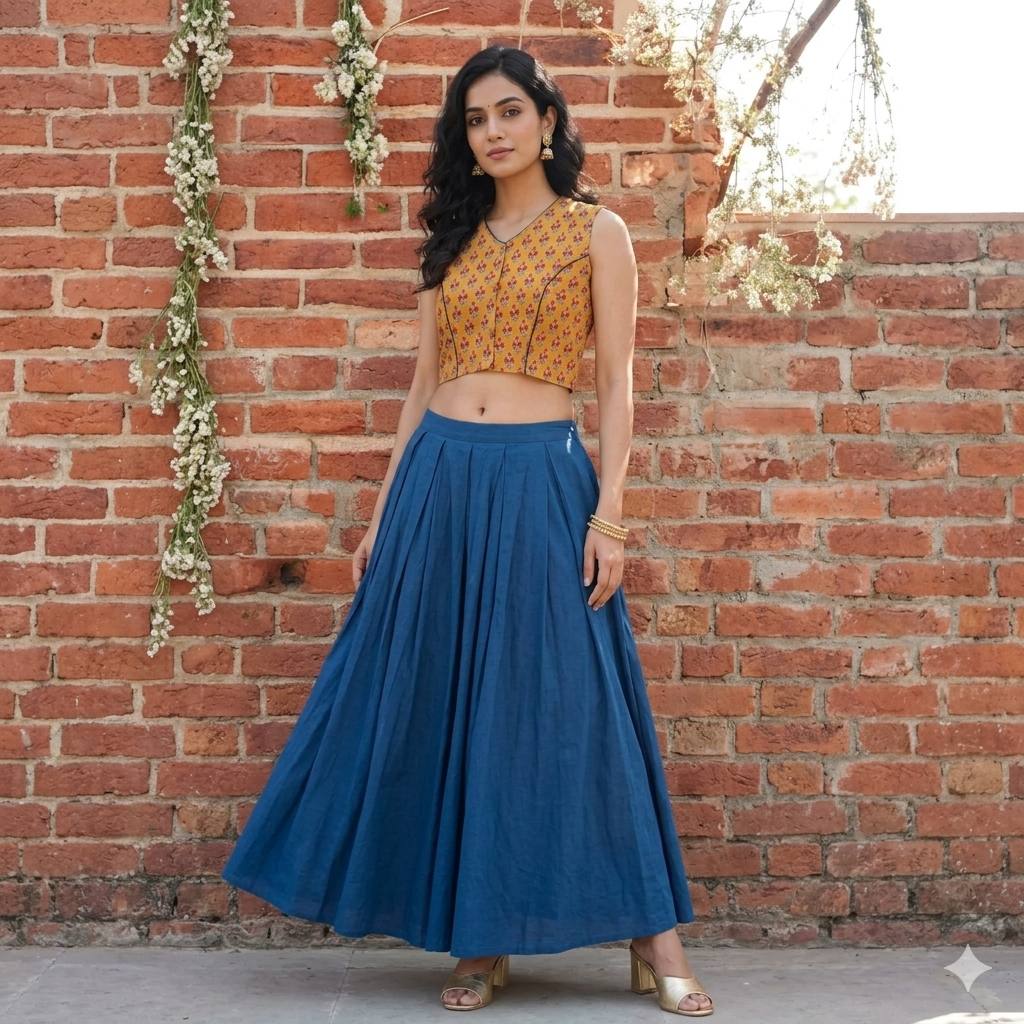 Orange Handblock Cotton Blouse