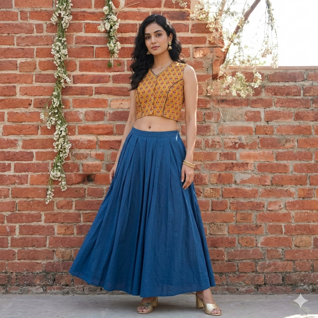 Orange Handblock Cotton Blouse