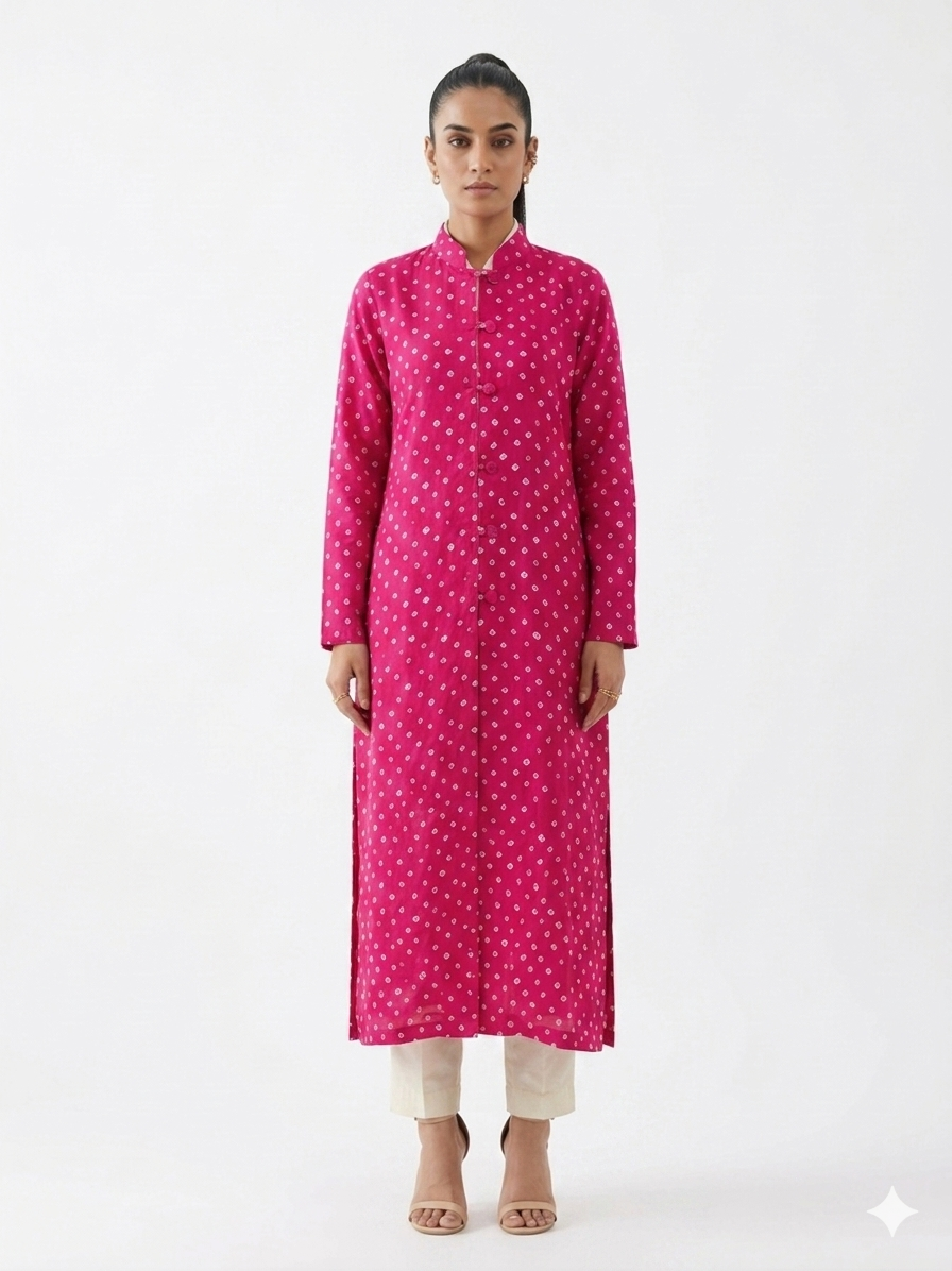 Pink Modal Silk Bandhej Long Blazer