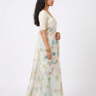 White Multi Floral Kota Cotton Saree