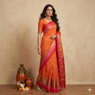 Orange Maroon Plain Silk Saree