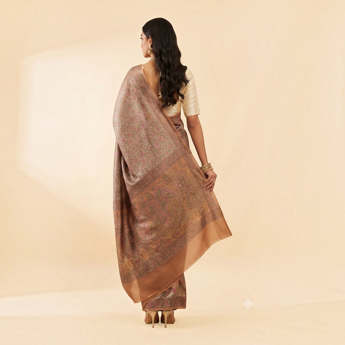 Brown Floral Silk Saree