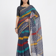 Blue Multi Stripe Kota Cotton Saree