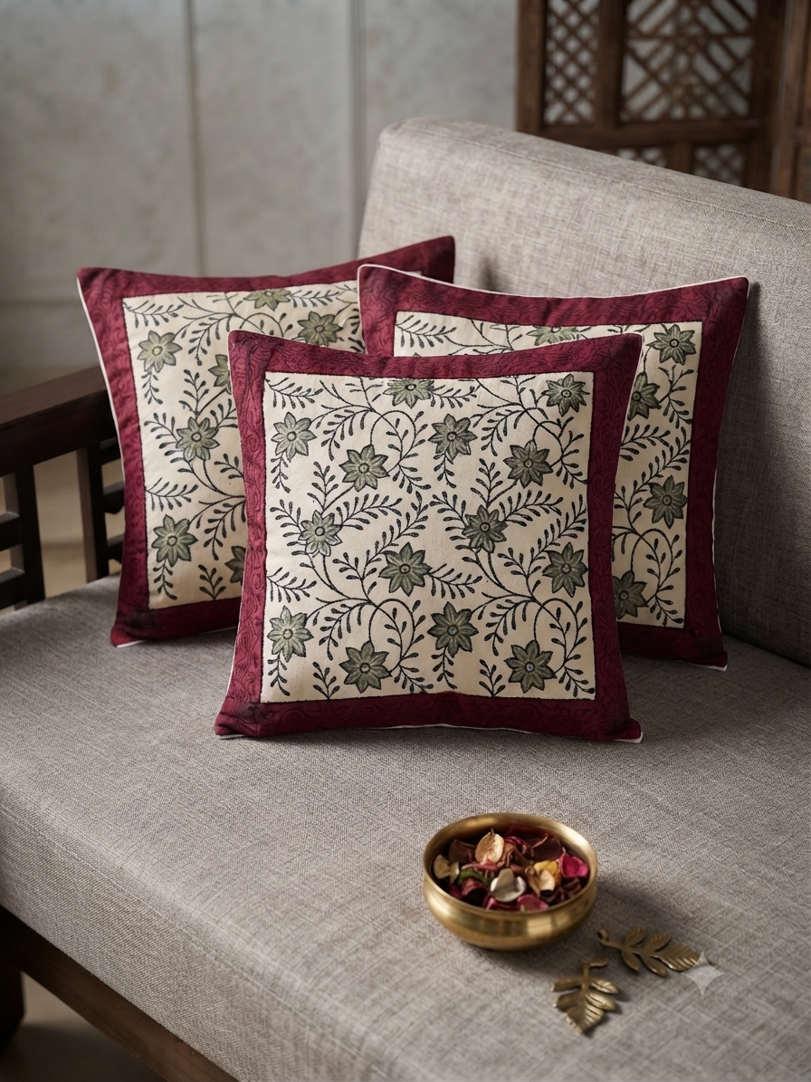Offwhite Handblock Cotton Cushion
