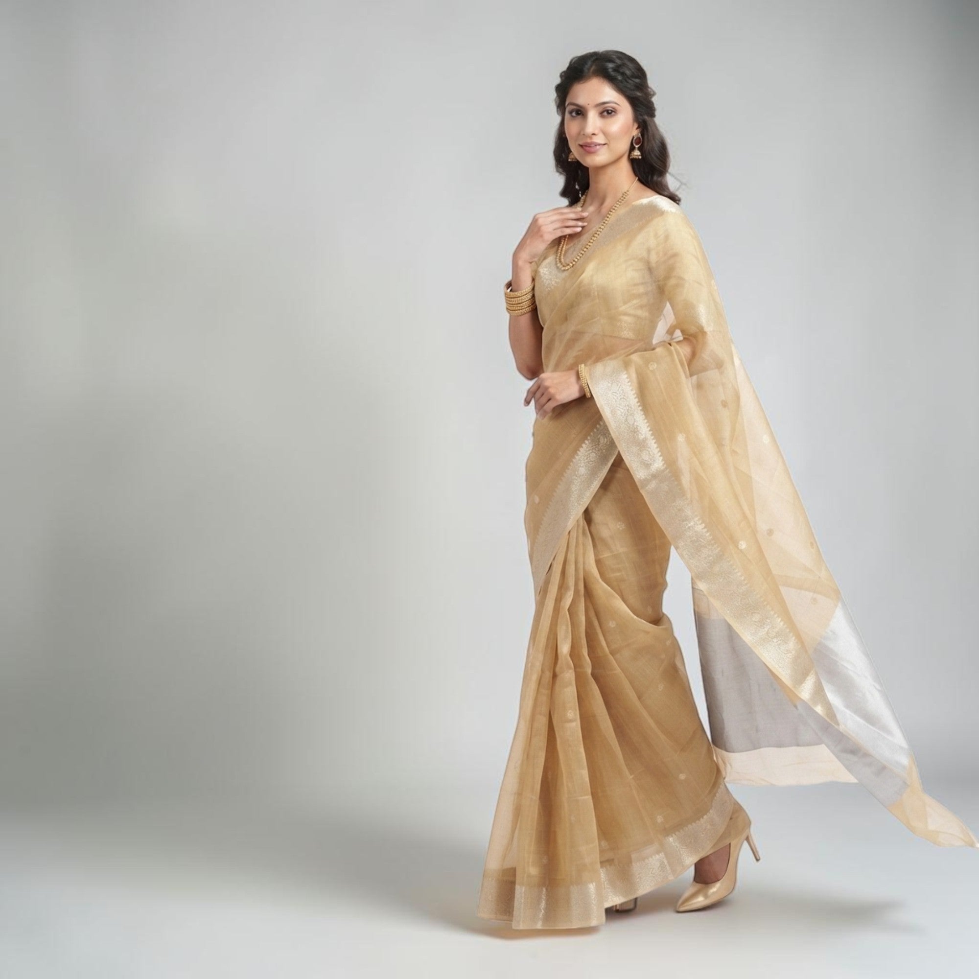 Golden Zari Work Silk Georgette Saree