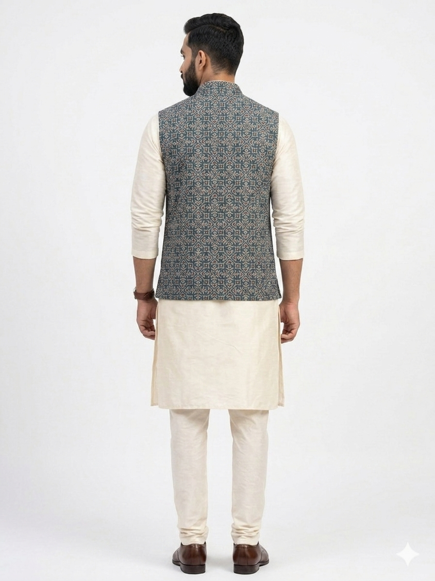 Blue Ajrakh Silk Jacket