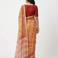 Yellow Red Handblock Kota Cotton Saree