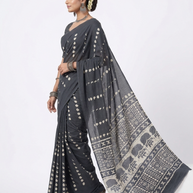 Dark Blue Handblock Cotton Saree