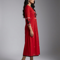 Red Black Jamdani Cotton Dress