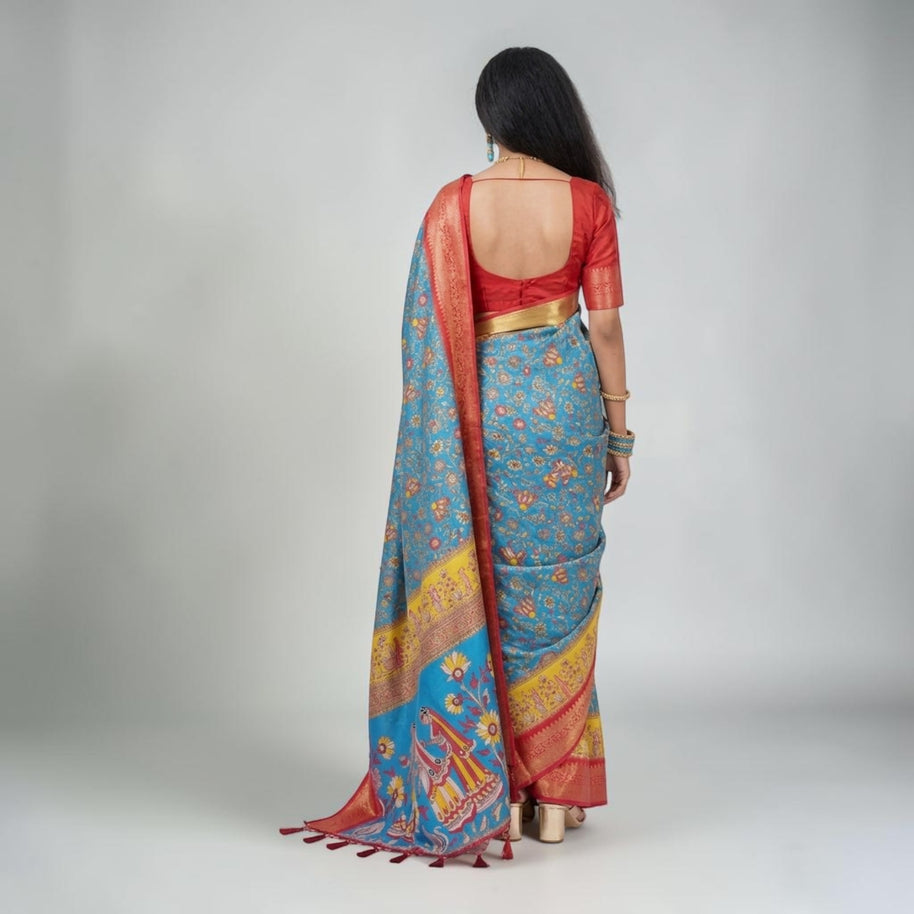 Blue Soft Litchi Silk Saree