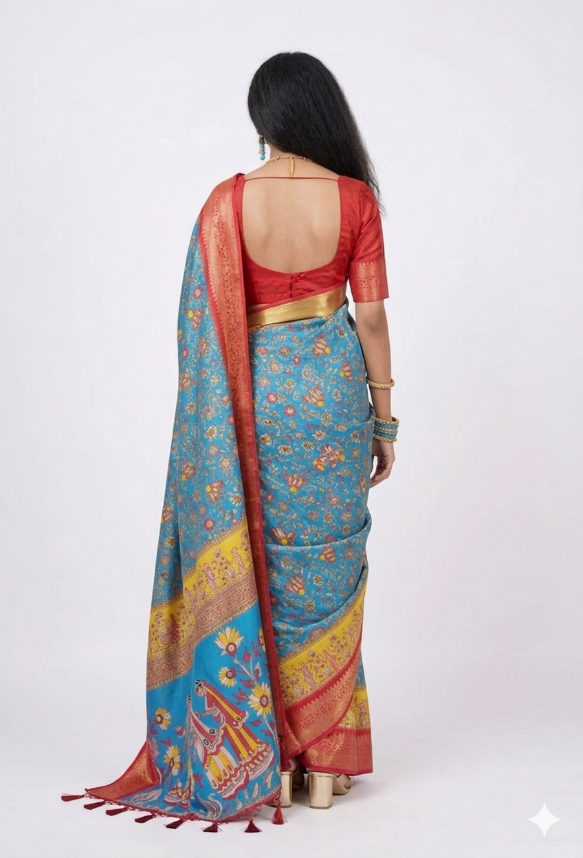 Blue Soft Litchi Silk Saree