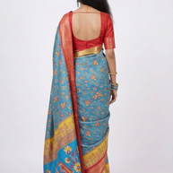 Blue Soft Litchi Silk Saree