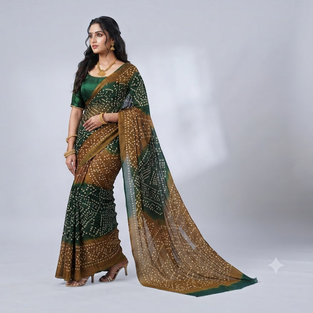 Green Bandhej Cotton Saree