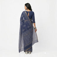 Blue Stripe Handblock Kota Cotton Saree