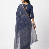 Blue Stripe Handblock Kota Cotton Saree