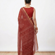 Dark Maroon Handblock Kota Cotton Saree