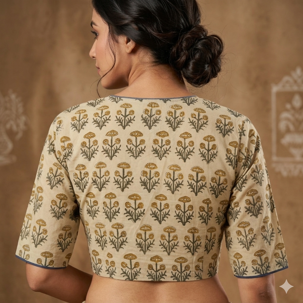 Cream Handblock Cotton Blouse
