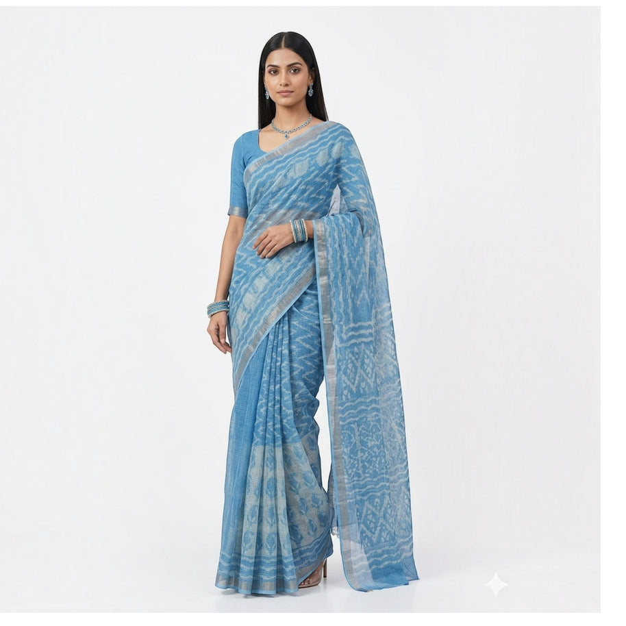 Blue Leaf Handblock Kota Cotton Saree
