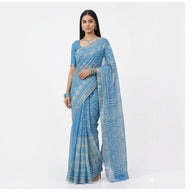 Blue Leaf Handblock Kota Cotton Saree