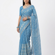 Blue Leaf Handblock Kota Cotton Saree