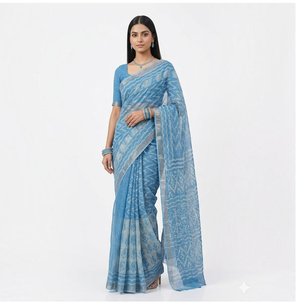 Blue Leaf Handblock Kota Cotton Saree