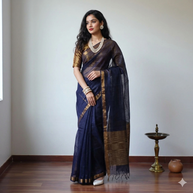 Navy Blue Handloom Kota Cotton Saree