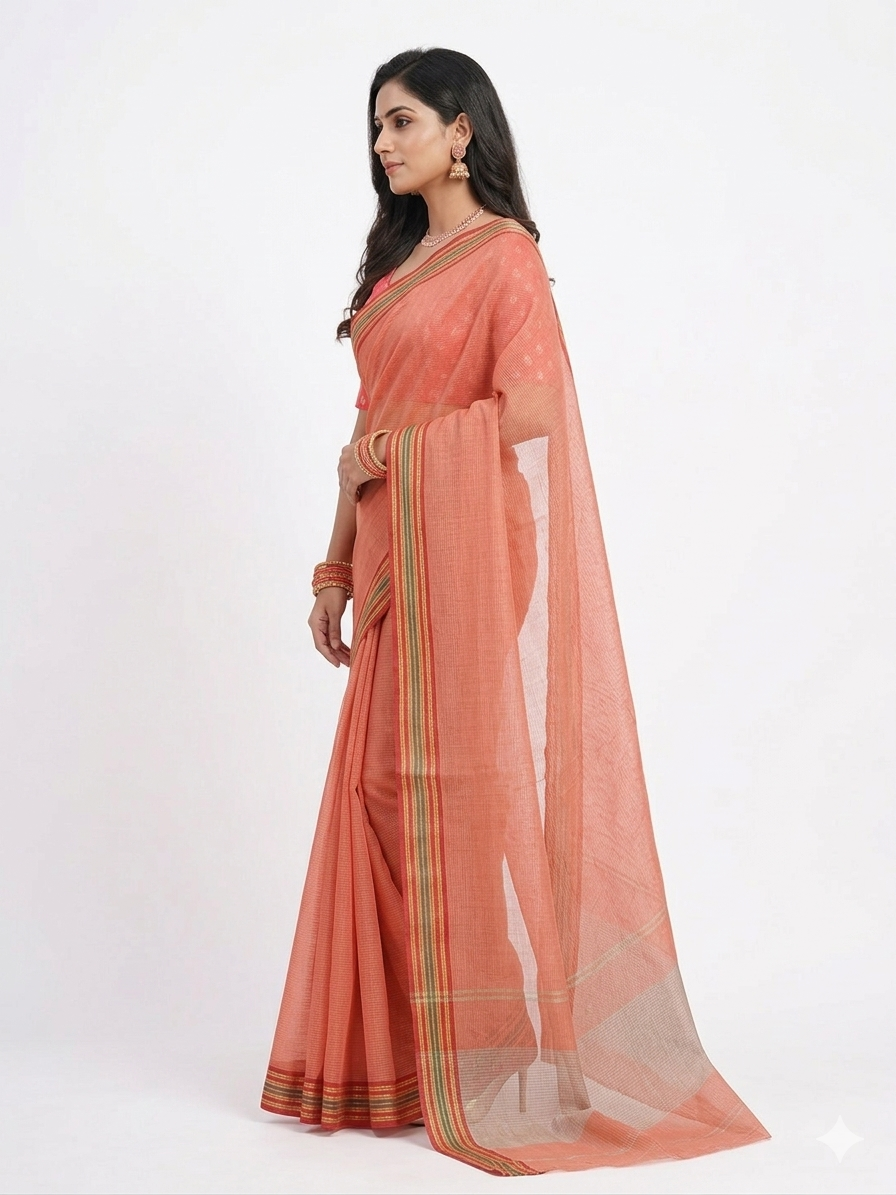 Red Stripe Cotton Saree