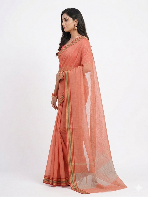 Red Stripe Cotton Saree