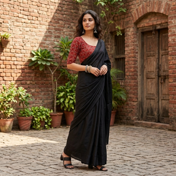 Maroon Black Handblock Cotton Blouse