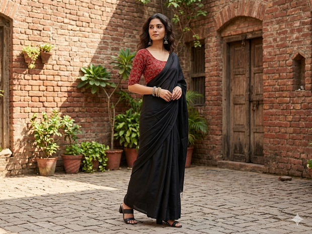 Maroon Black Handblock Cotton Blouse