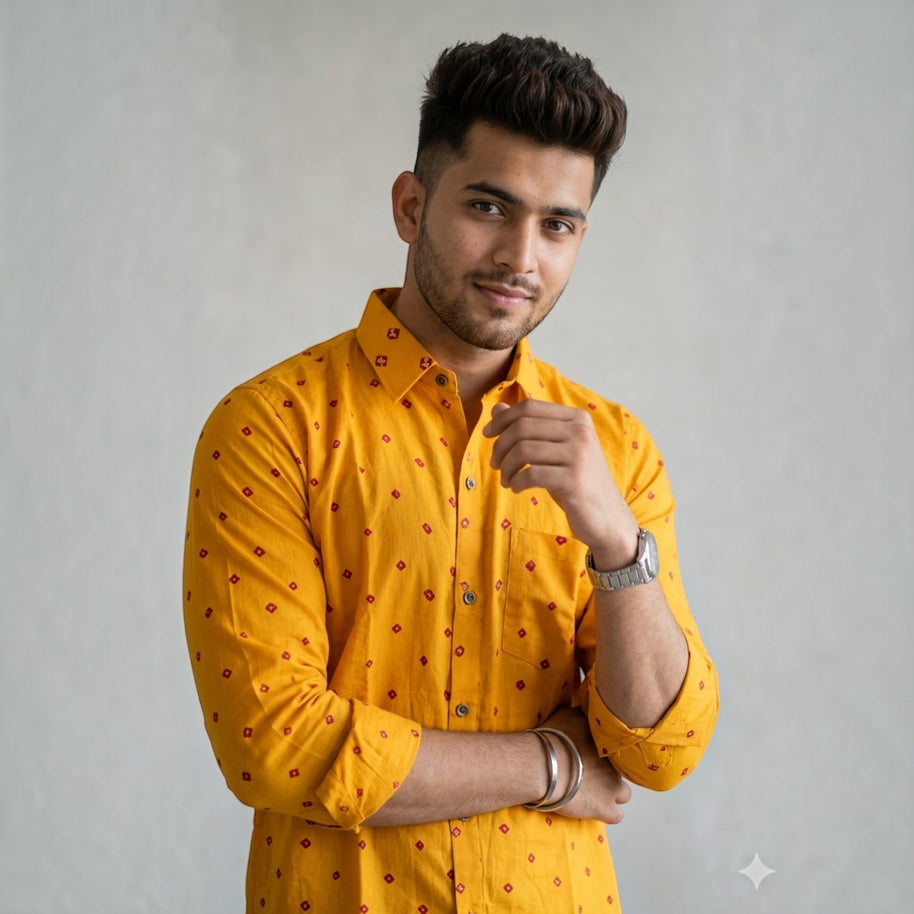 Yellow Bandhani Cotton Shirt