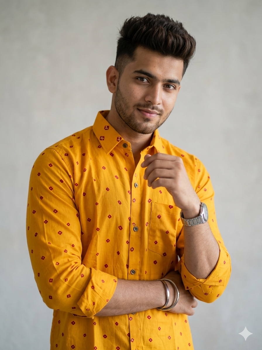 Yellow Bandhani Cotton Shirt