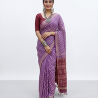 Purple Handblock Chanderi Saree