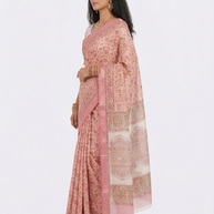 Light Peach Maheswari Silk Saree