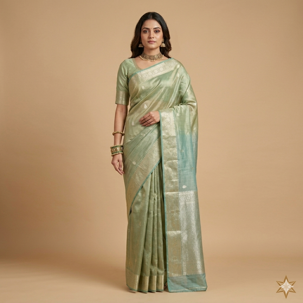 Green Zari Work Silk Georgette Saree