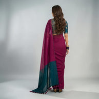 Purple Teal Handloom Cotton Saree
