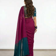 Purple Teal Handloom Cotton Saree