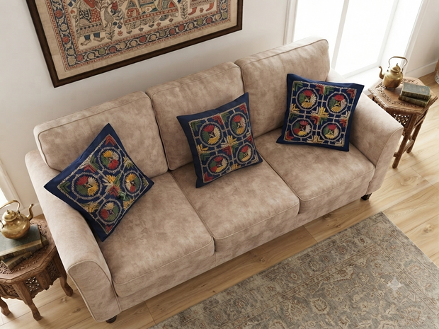 Blue Embroidery Cotton Cushion