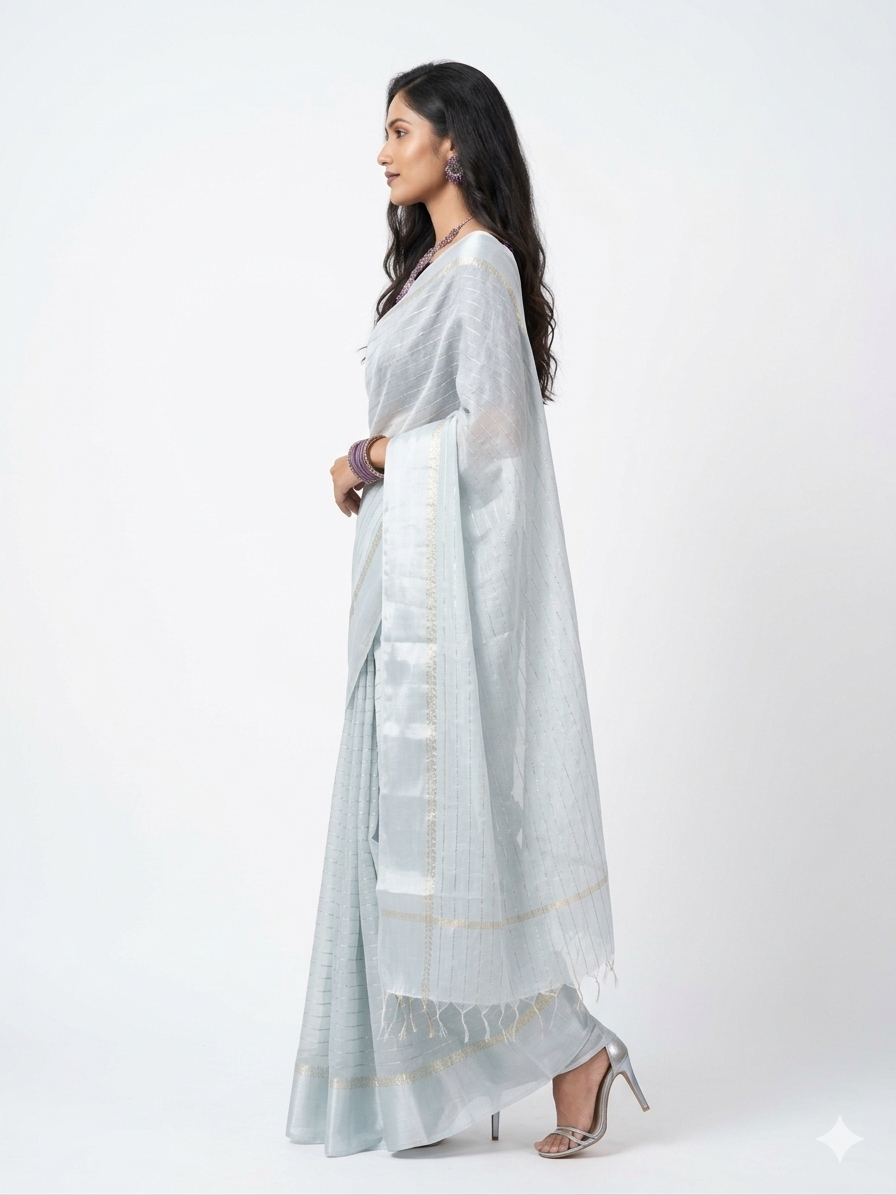 Ligth Blue Stripe Georgette Saree