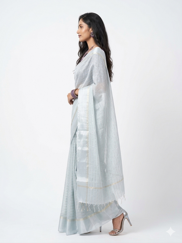 Ligth Blue Stripe Georgette Saree