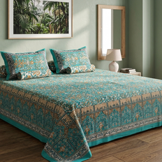 Blue Musturd Handblock Print Double Bedsheet