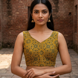 Yellow Ajrakh Mashru Silk Blouse